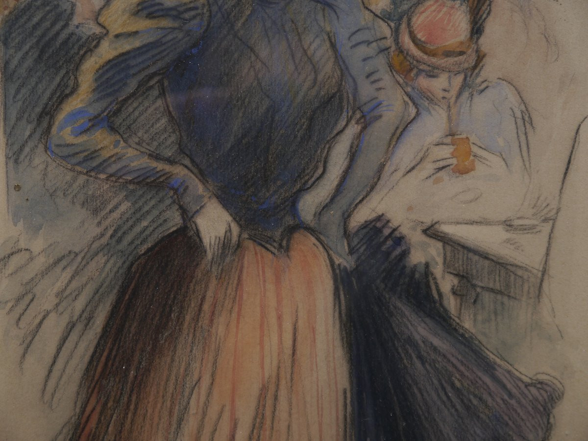 Elégante dans une brasserie parisienne 1898. Lubin DE BEAUVAIS (1873-1917)-photo-5