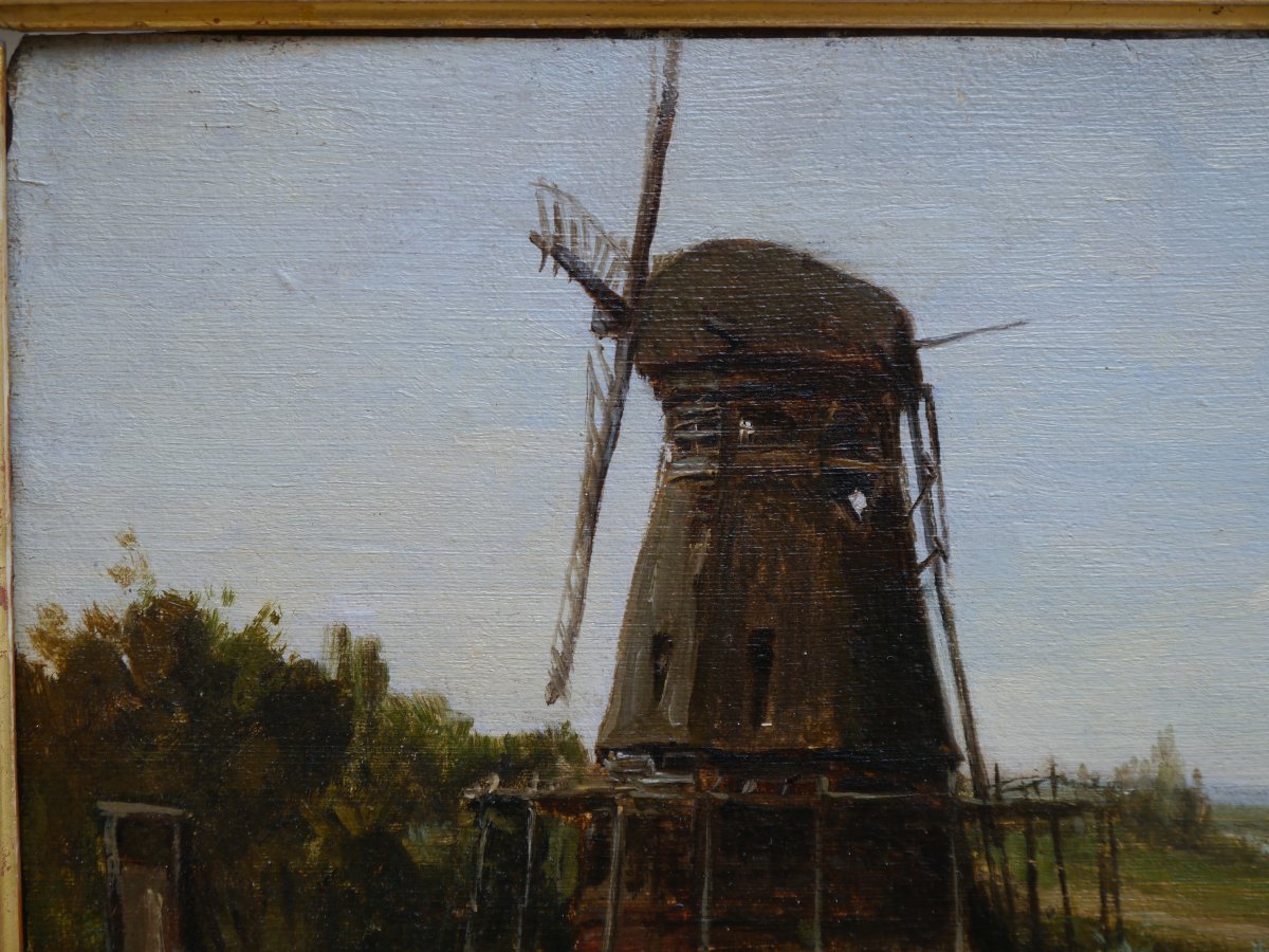 Paysage au moulin, Hollande. Auguste ANASTASI (1820-1889)-photo-3