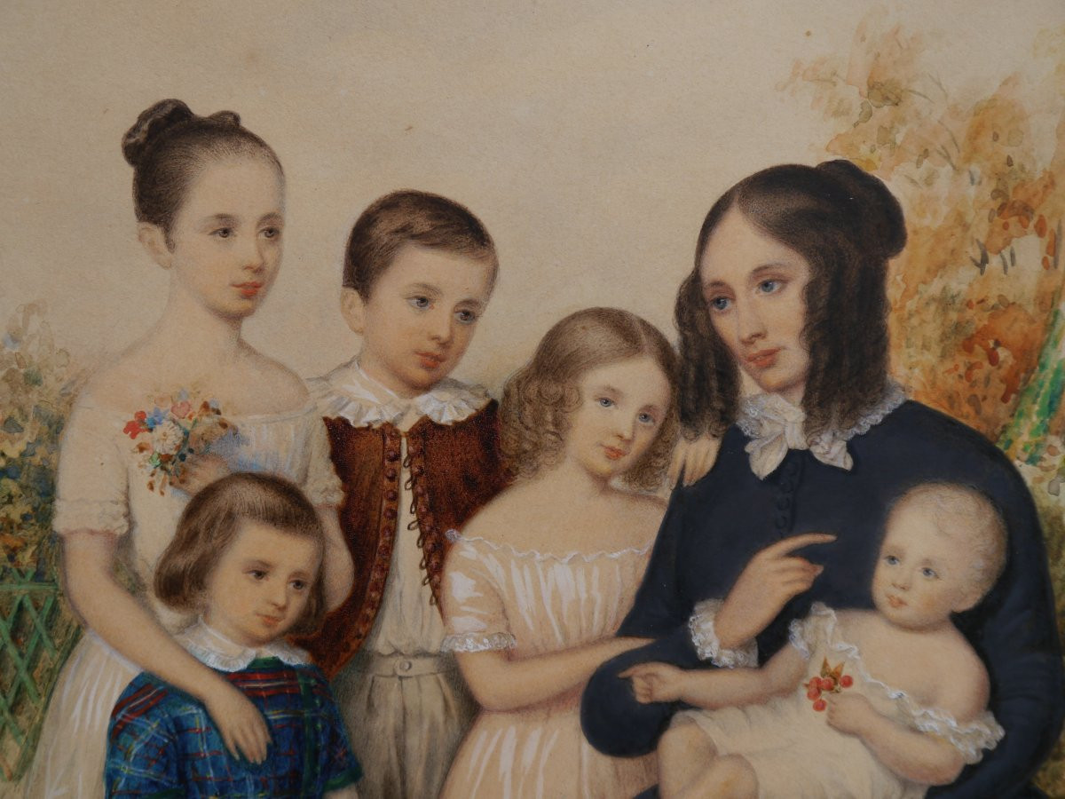 Portrait de famille, une mère et ses cinq enfants vers 1850-photo-4