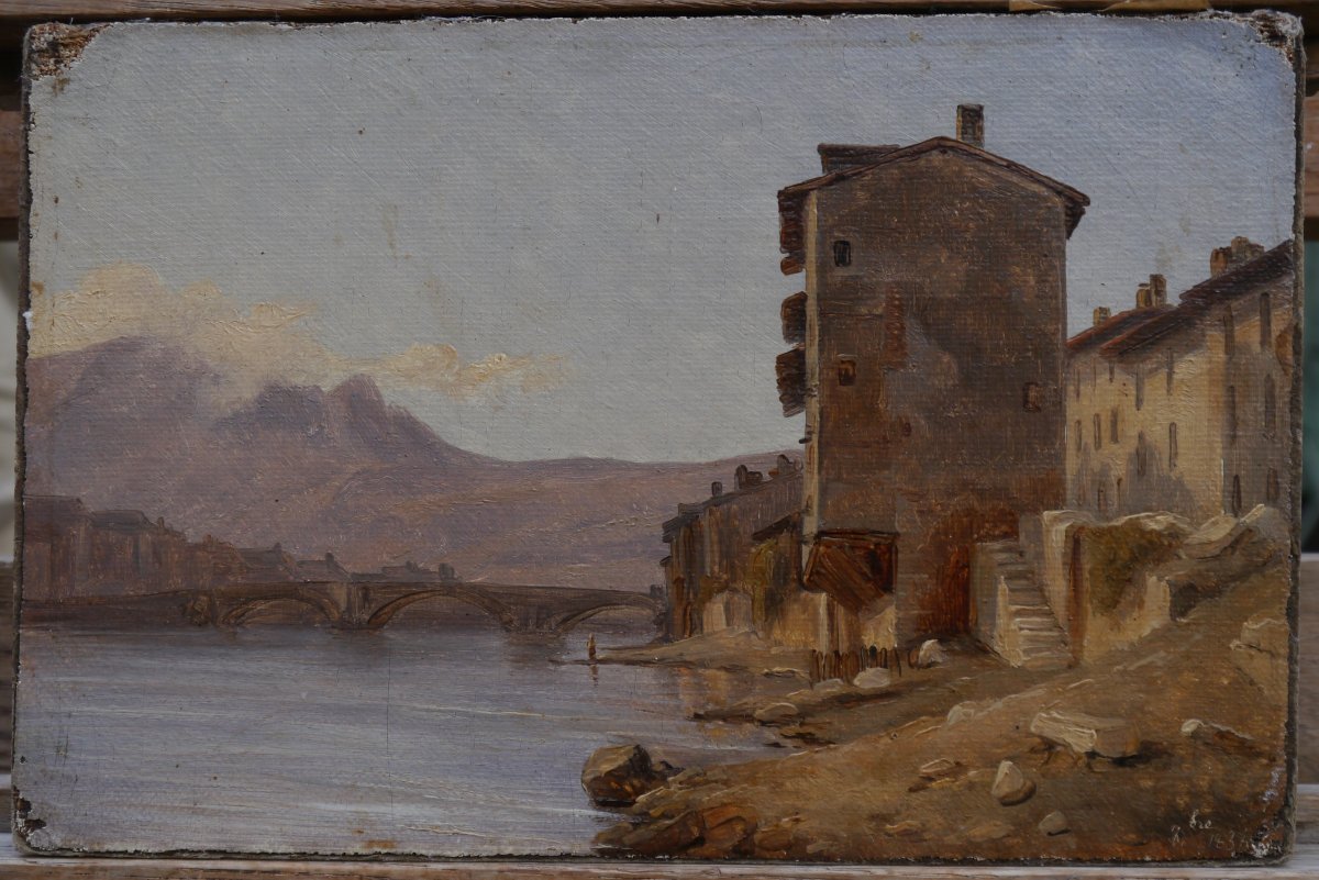 Grenoble, l'ancien pont de pierre 1834. Alexandre DEBELLE (1805-1897)-photo-2
