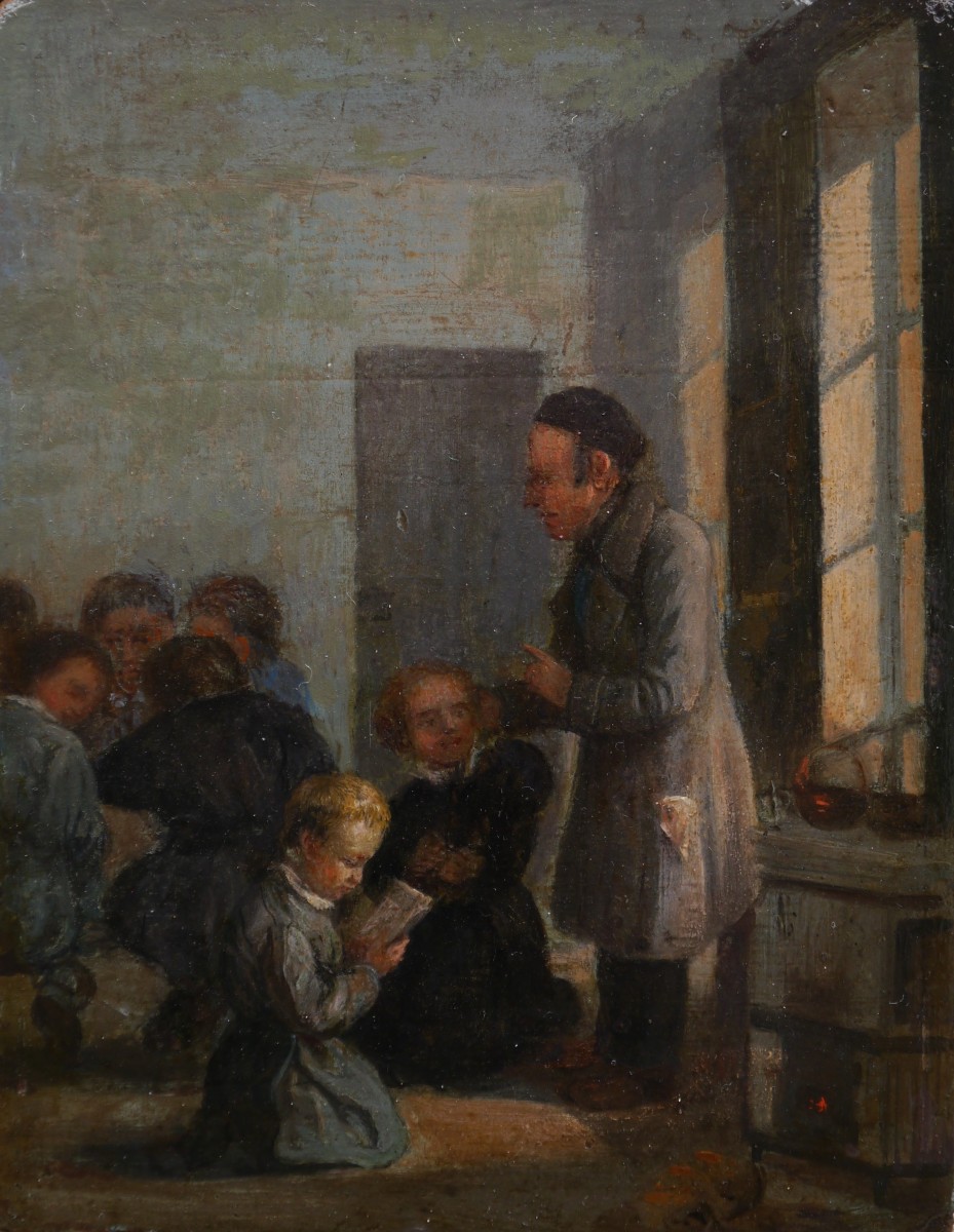 Scène d'écoliers, enfants à l'école fin XIXè