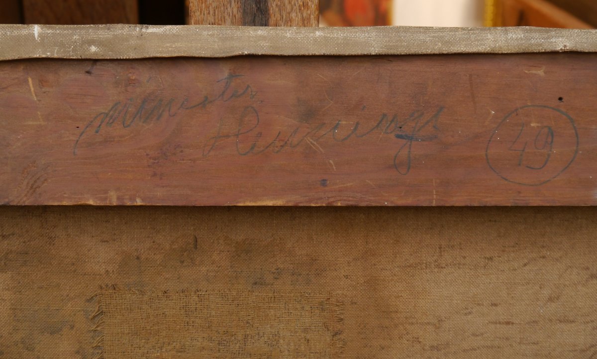 Grand tableau de montagne, sapins et chemin dans la neige. Carl KENZLER (1872-1947)-photo-5