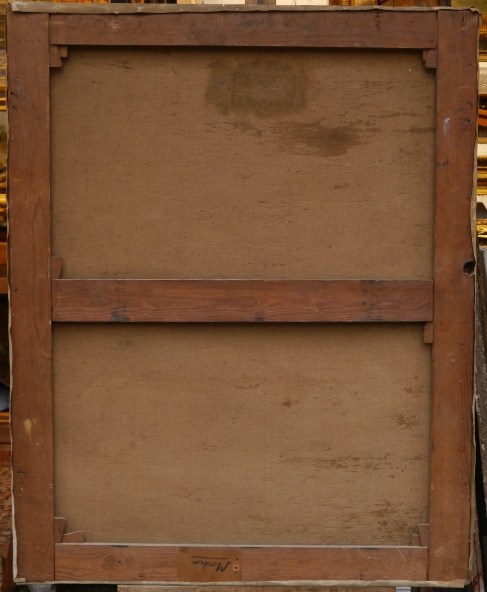 Grand tableau de montagne, sapins et chemin dans la neige. Carl KENZLER (1872-1947)-photo-6