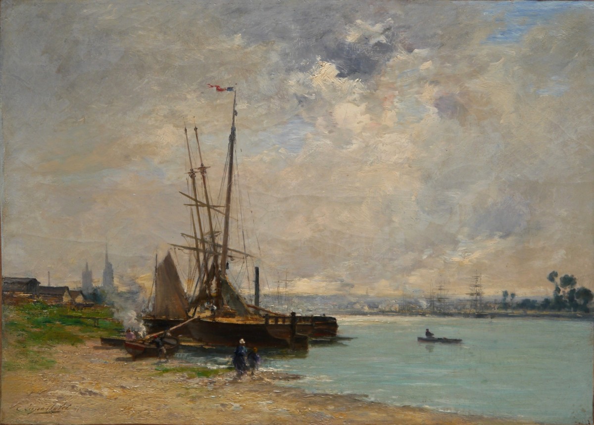 Banks Of The Seine In Rouen, Marine.charles Lapostolet (1824-1890)