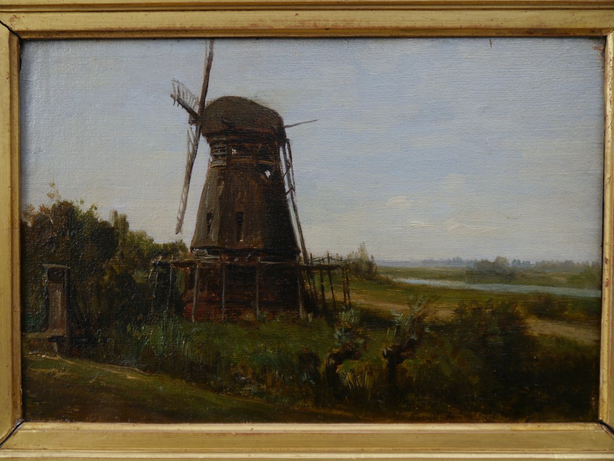 Paysage au moulin, Hollande. Auguste ANASTASI (1820-1889)-photo-3