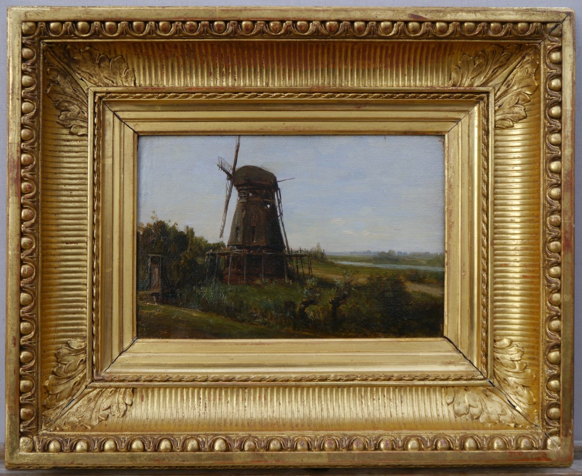 Paysage au moulin, Hollande. Auguste ANASTASI (1820-1889)-photo-2