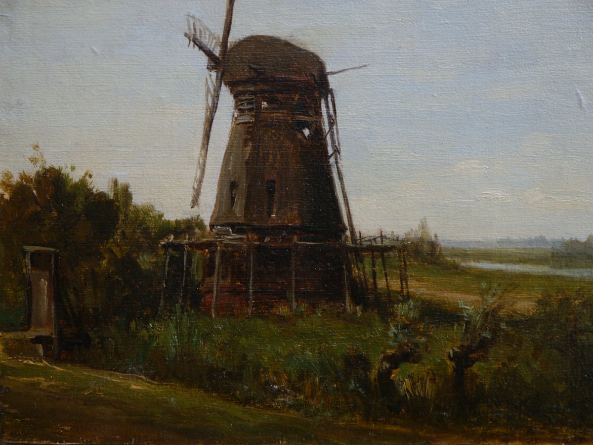 Paysage au moulin, Hollande. Auguste ANASTASI (1820-1889)-photo-1