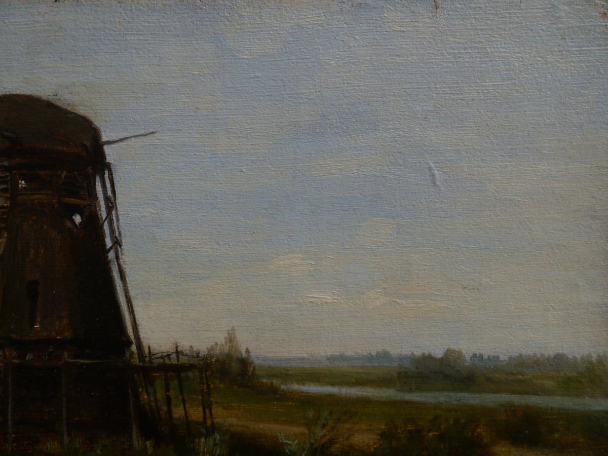 Paysage au moulin, Hollande. Auguste ANASTASI (1820-1889)-photo-3