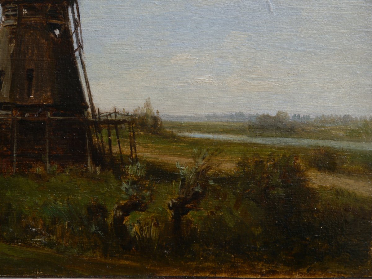 Paysage au moulin, Hollande. Auguste ANASTASI (1820-1889)-photo-4