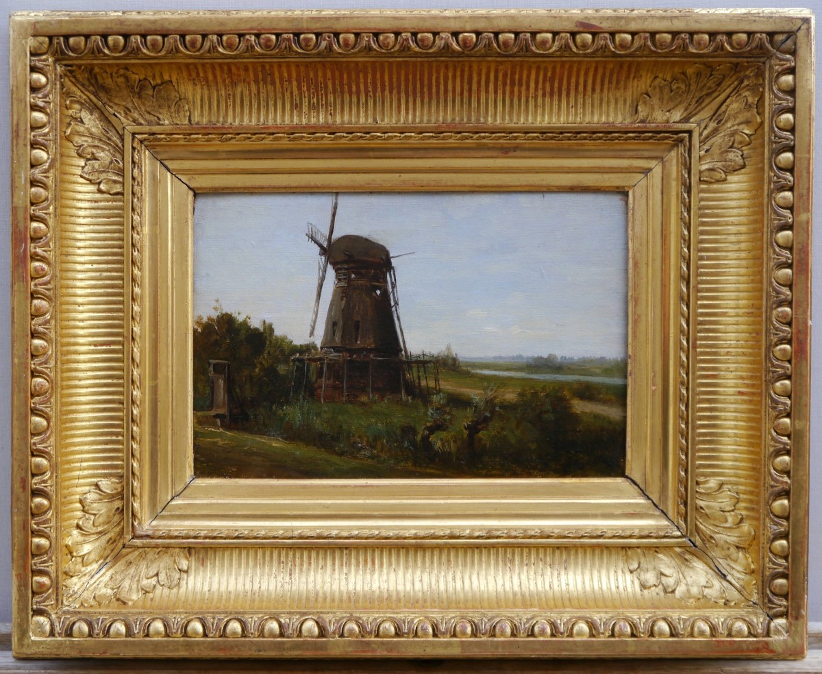 Paysage au moulin, Hollande. Auguste ANASTASI (1820-1889)