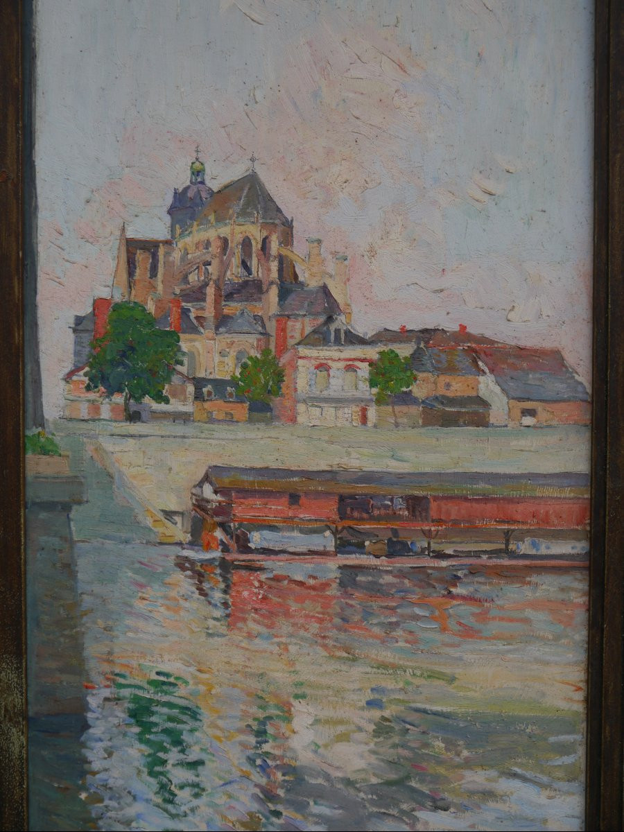 Grand triptyque ville de Mayenne vers 1930, Château et Basilique-photo-5