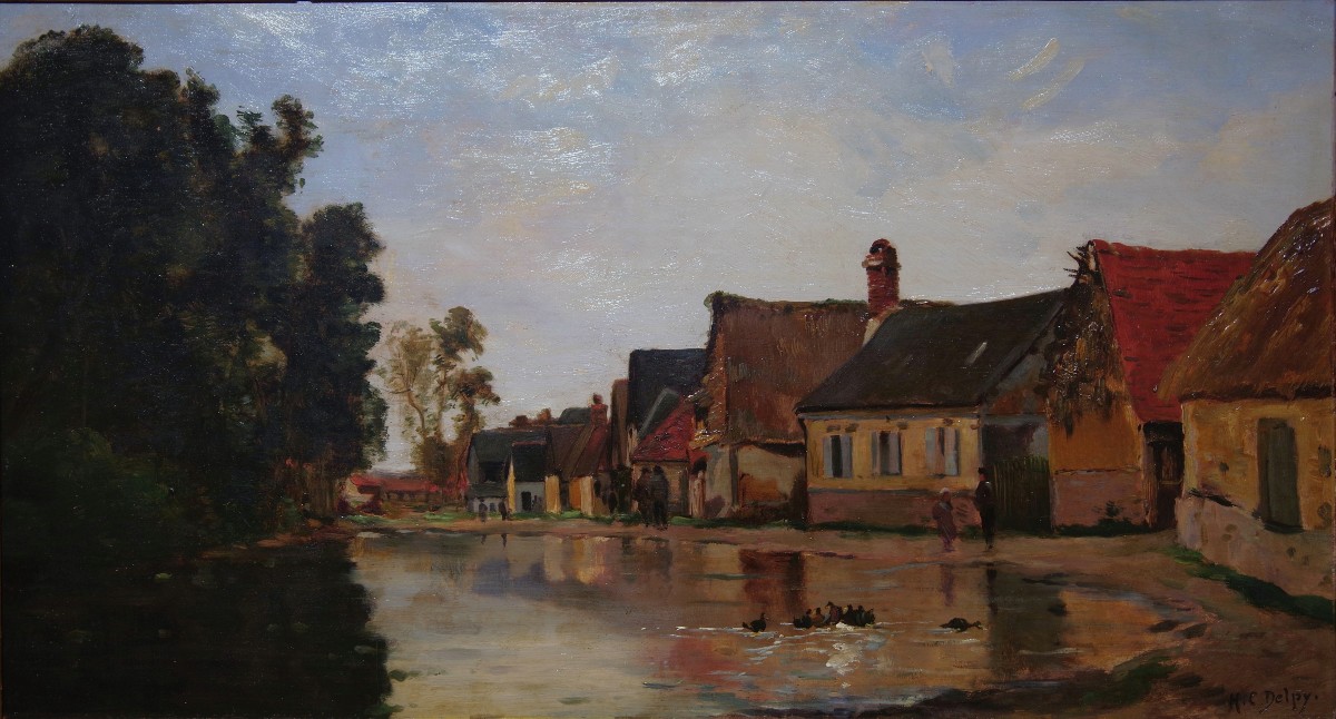 Hippolyte Camille Delpy (1842-1910). The Berneval Pond In Normandy, Circa 1880-photo-2