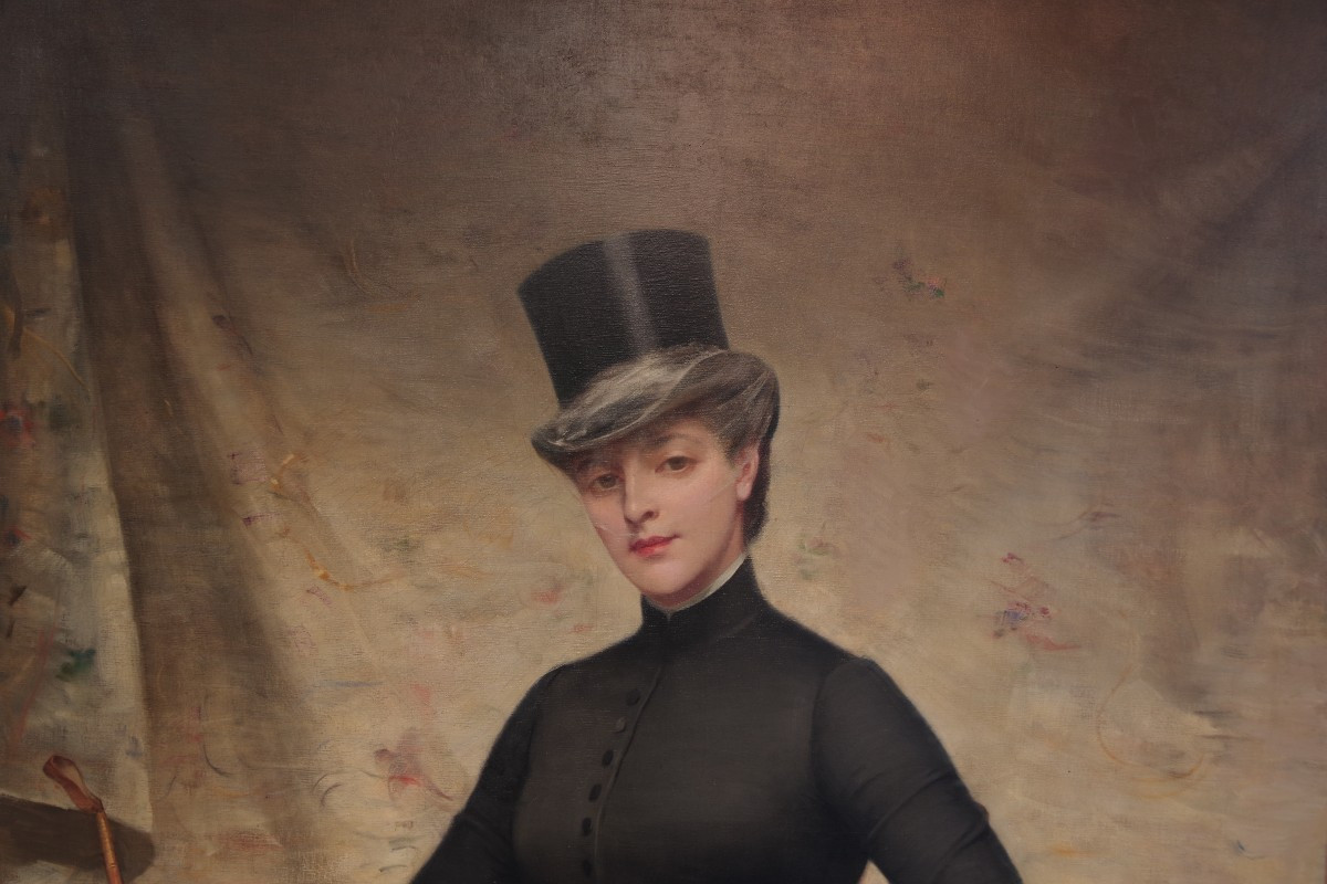 Very Large Painting, Female Rider In Sidesaddle Attire, 1888. Georges Roussin (1854-1941)-photo-3