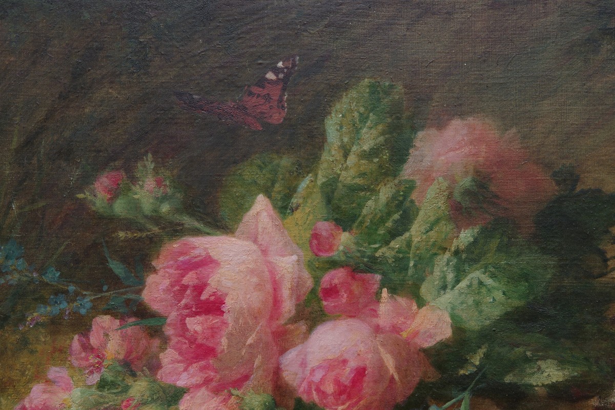Roses et papillon. André PERRACHON (1827-1909)-photo-3