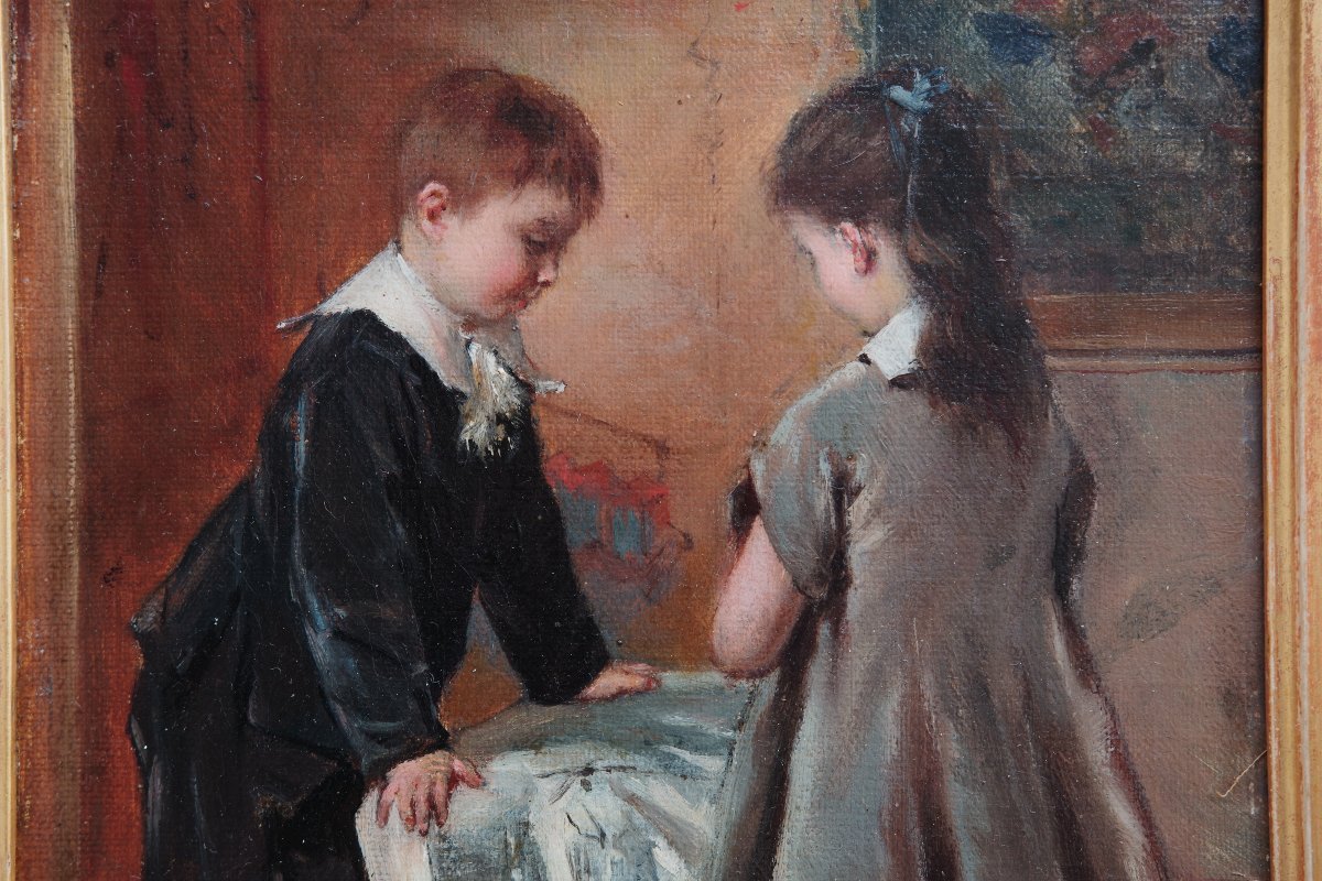 Albert Roosenboom (1845-1875). Two Children Looking At Pictures.-photo-4