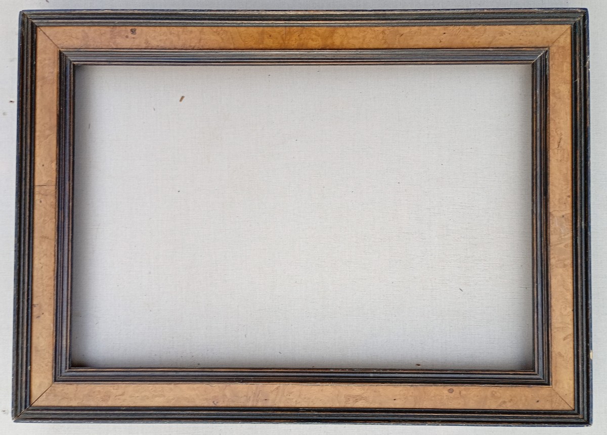 Cadre bois noir et placage XXè, vue 38,5x25,5 cm