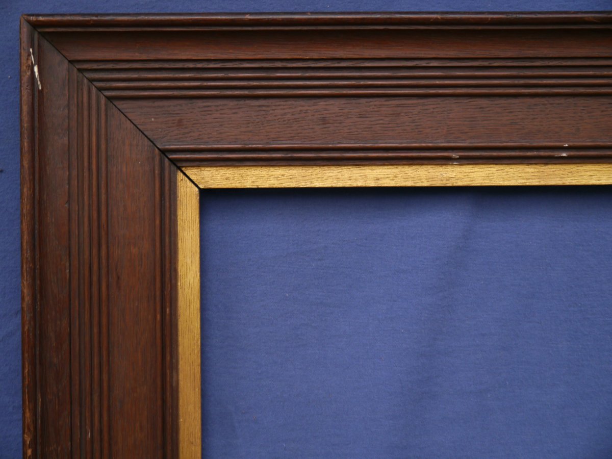 Elégant cadre 1900 en chêne vue 59x43,5 cm (12P) feuillure 61x46cm-photo-3
