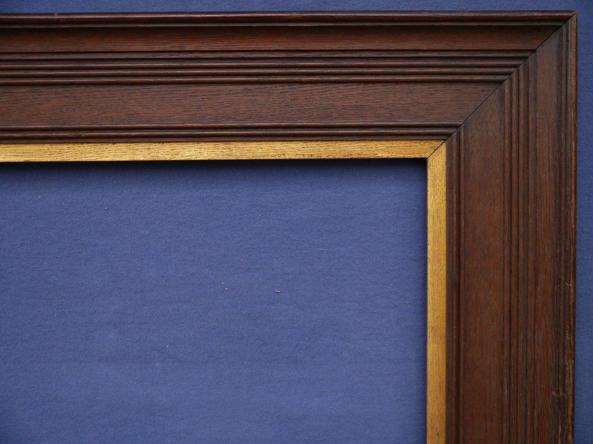 Elégant cadre 1900 en chêne vue 59x43,5 cm (12P) feuillure 61x46cm-photo-1