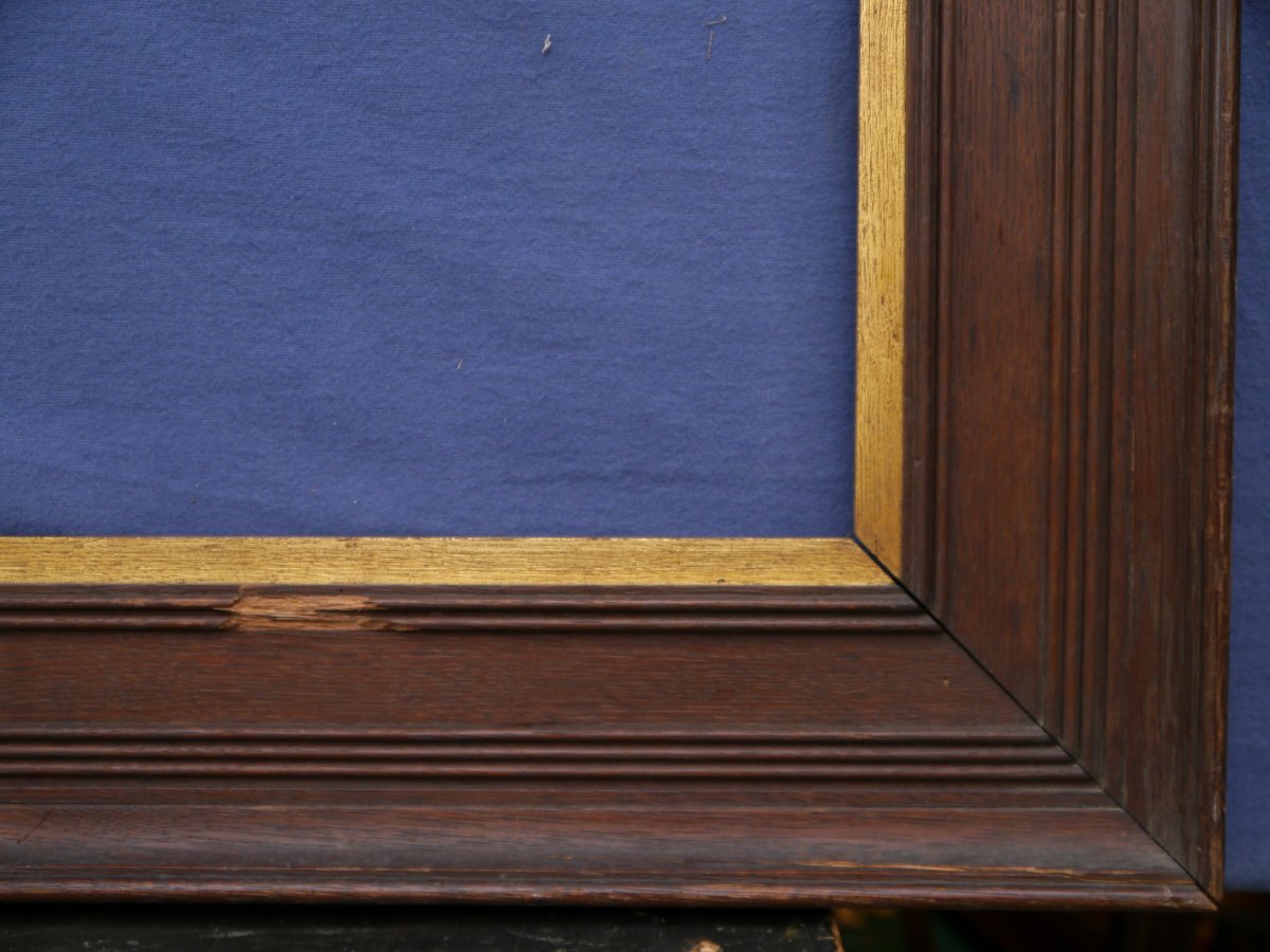 Elégant cadre 1900 en chêne vue 59x43,5 cm (12P) feuillure 61x46cm-photo-3