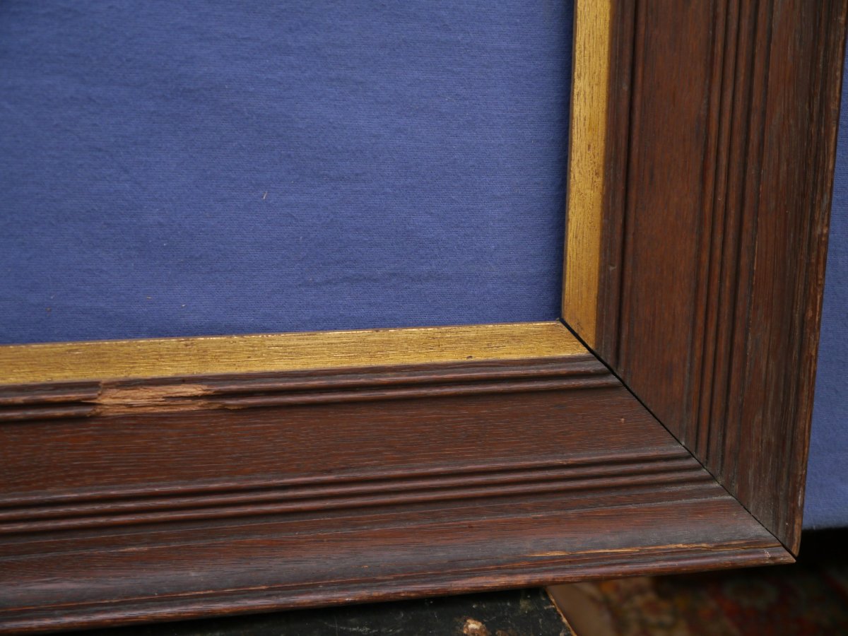 Elégant cadre 1900 en chêne vue 59x43,5 cm (12P) feuillure 61x46cm-photo-4