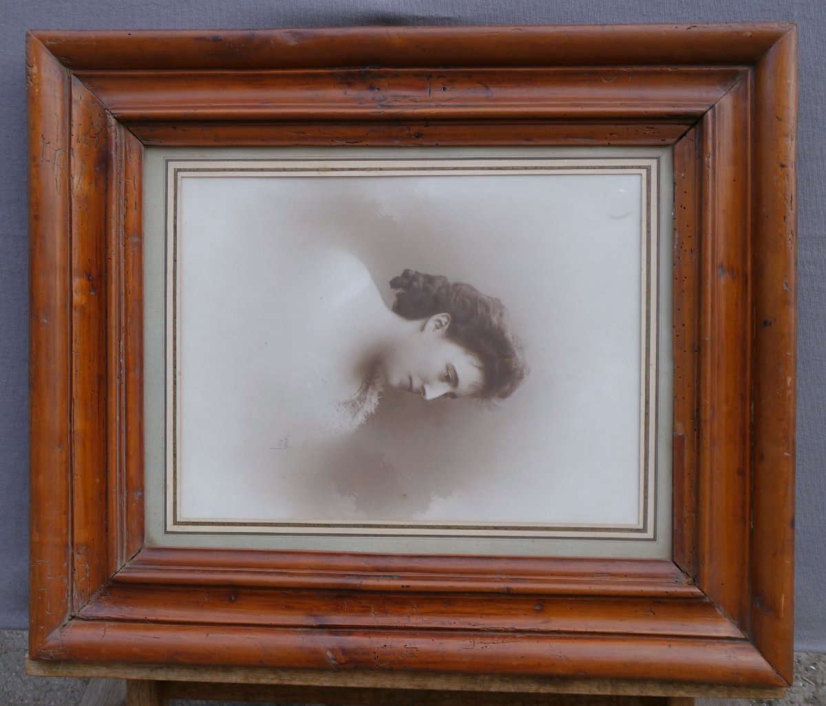 Cadre bois fruitié 19è, vue 42,5x32,6 cm-photo-3