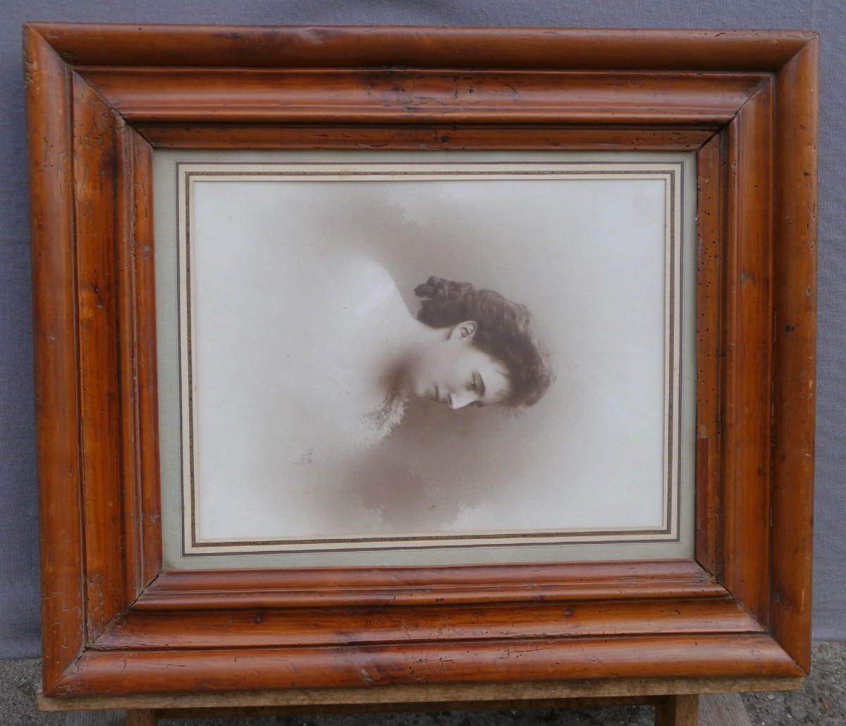 Cadre bois fruitié 19è, vue 42,5x32,6 cm-photo-4