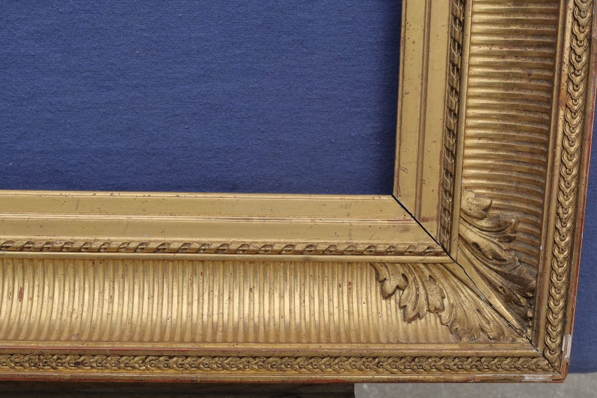 Beautiful 19th-century Gilt Frame With Fluting For A 15f Format (65x54), Image Size 63.8x52.3 Cm-photo-5