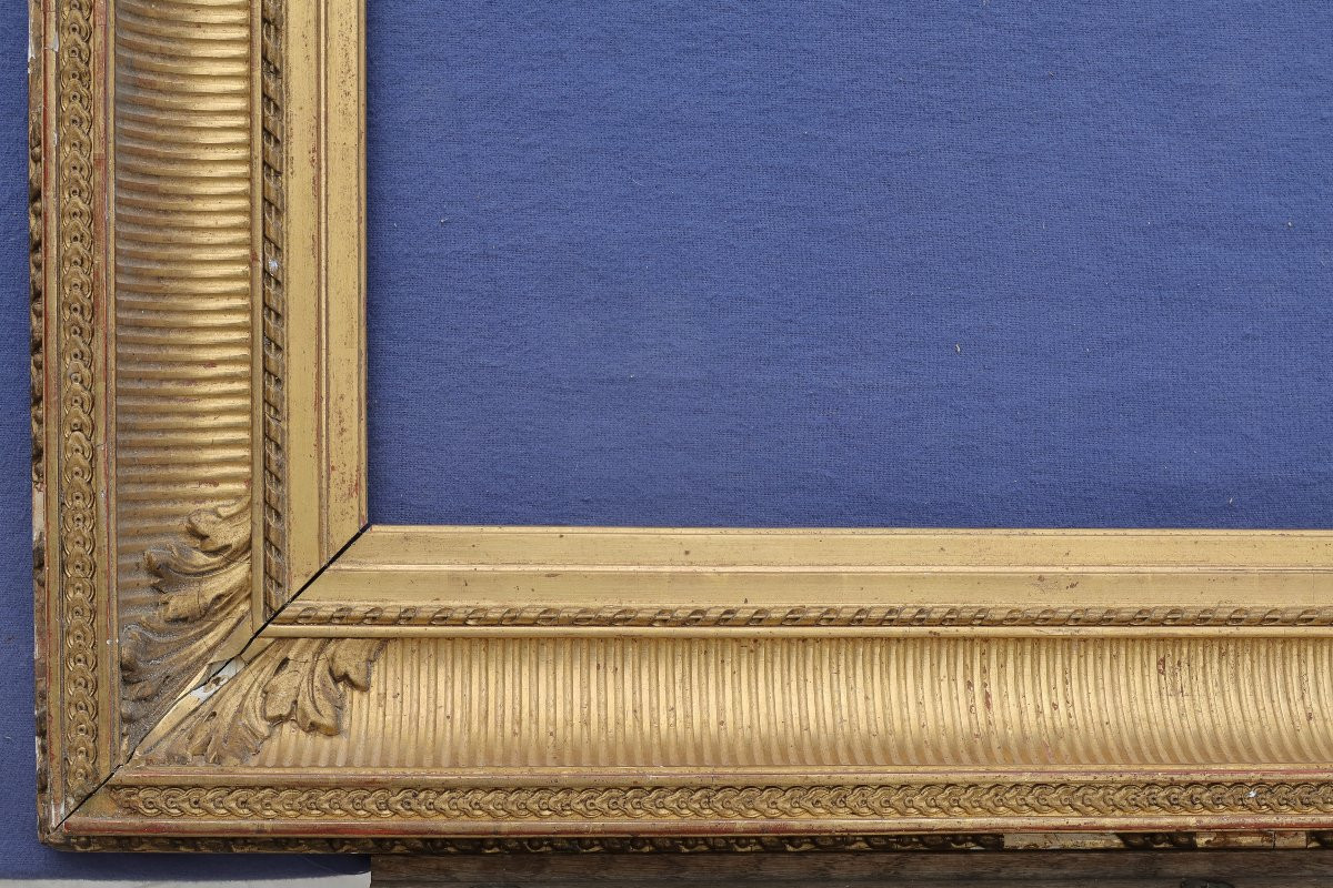 Beautiful 19th-century Gilt Frame With Fluting For A 15f Format (65x54), Image Size 63.8x52.3 Cm-photo-6