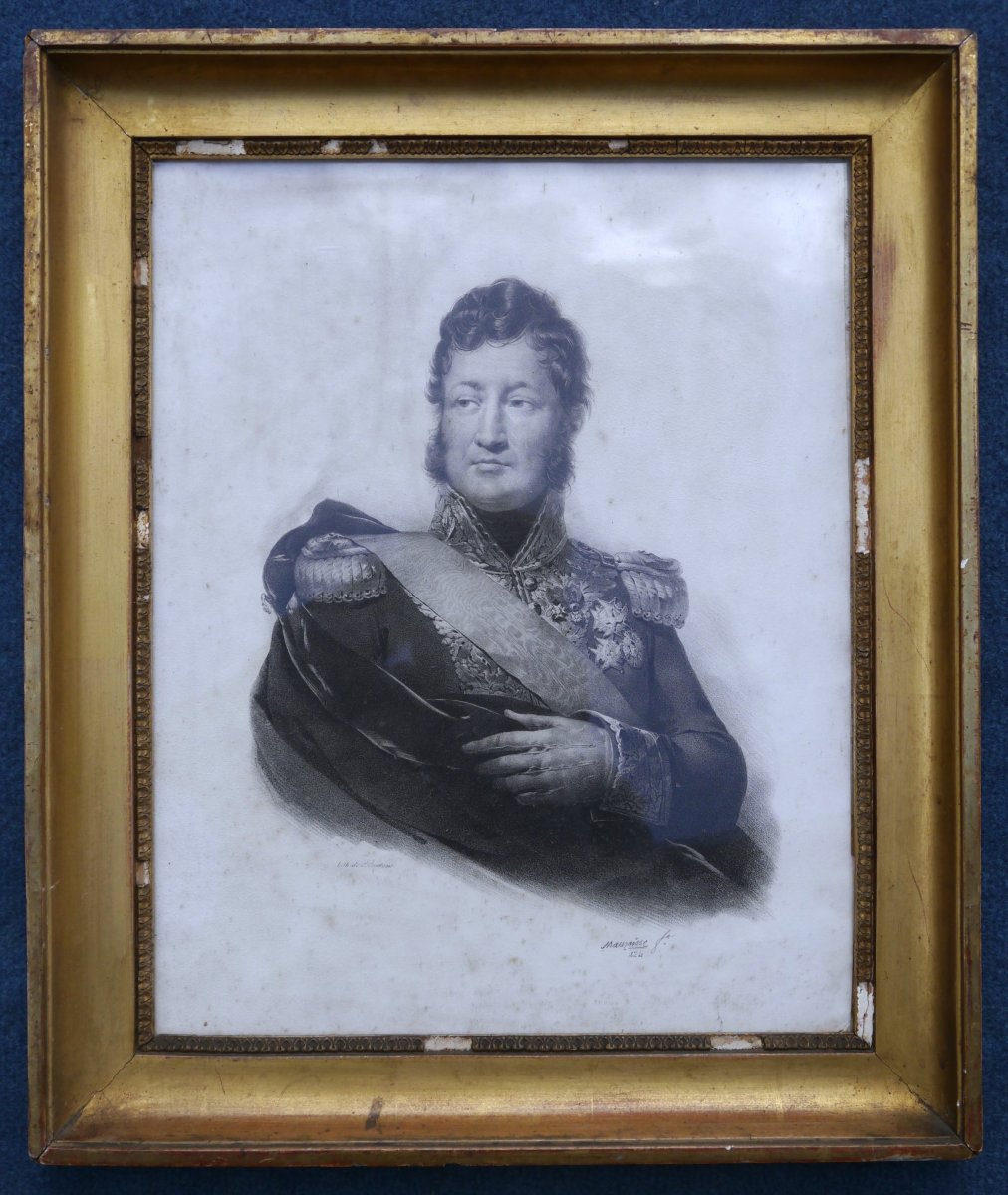 Cadre doré XIXè 6F, profil gorge et rais-de-coeur vue 39,5x31,5 cm, gravure Louis-Philippe-photo-2