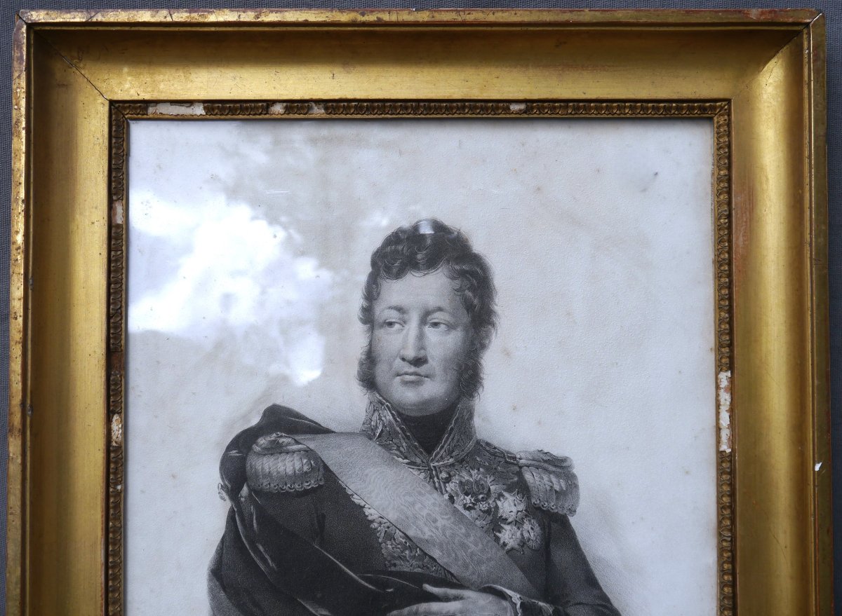 Cadre doré XIXè 6F, profil gorge et rais-de-coeur vue 39,5x31,5 cm, gravure Louis-Philippe-photo-3