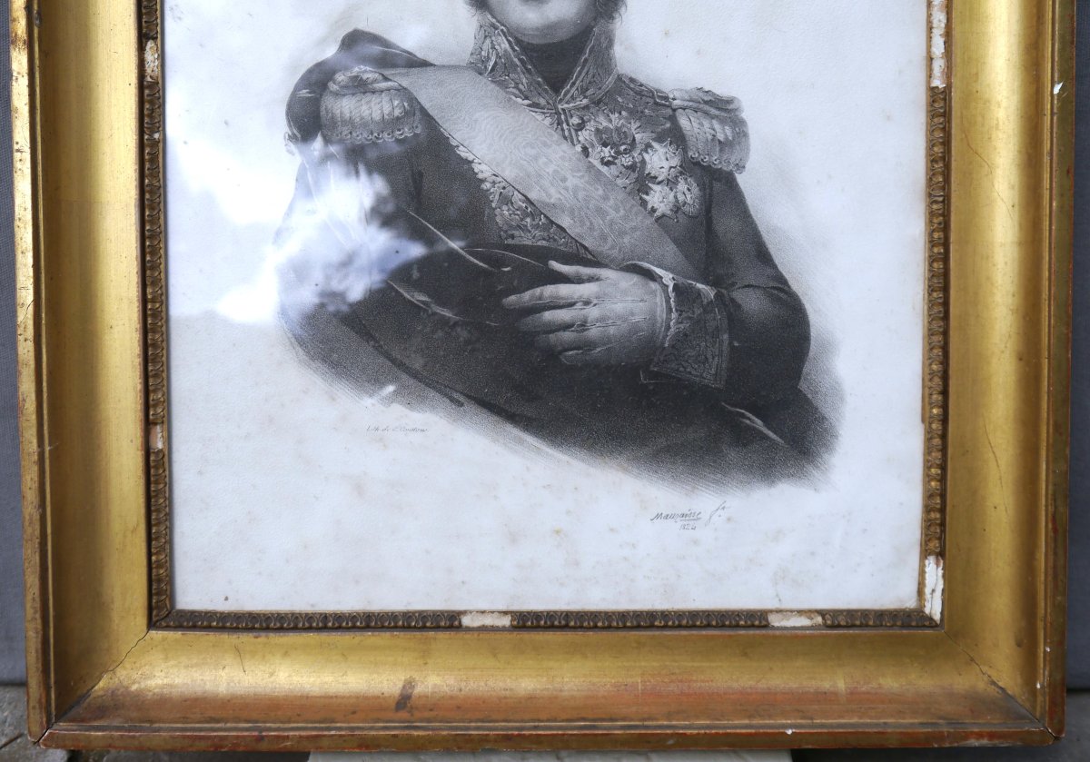 Cadre doré XIXè 6F, profil gorge et rais-de-coeur vue 39,5x31,5 cm, gravure Louis-Philippe-photo-4