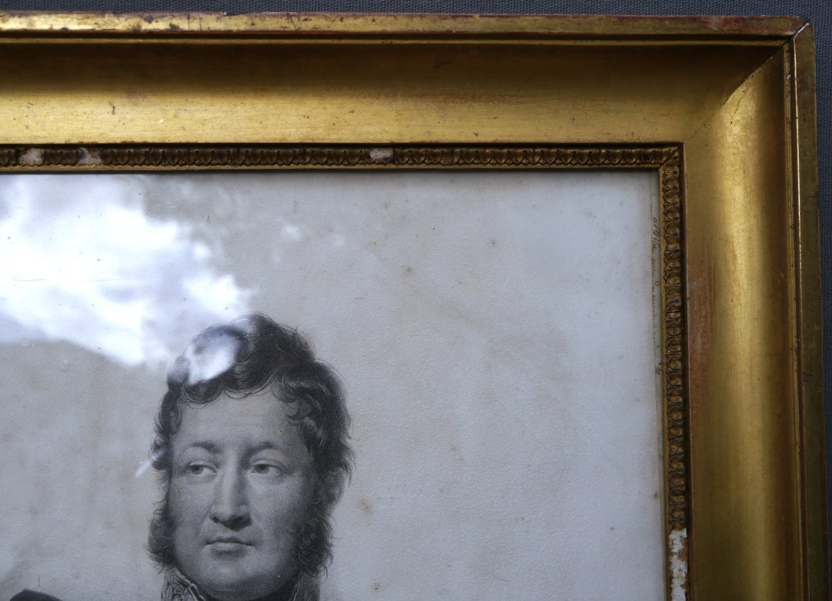 Cadre doré XIXè 6F, profil gorge et rais-de-coeur vue 39,5x31,5 cm, gravure Louis-Philippe-photo-3