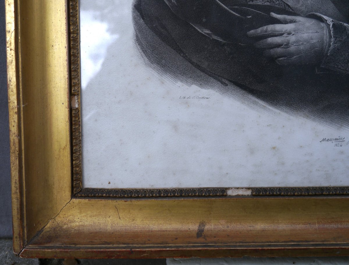 Cadre doré XIXè 6F, profil gorge et rais-de-coeur vue 39,5x31,5 cm, gravure Louis-Philippe-photo-5