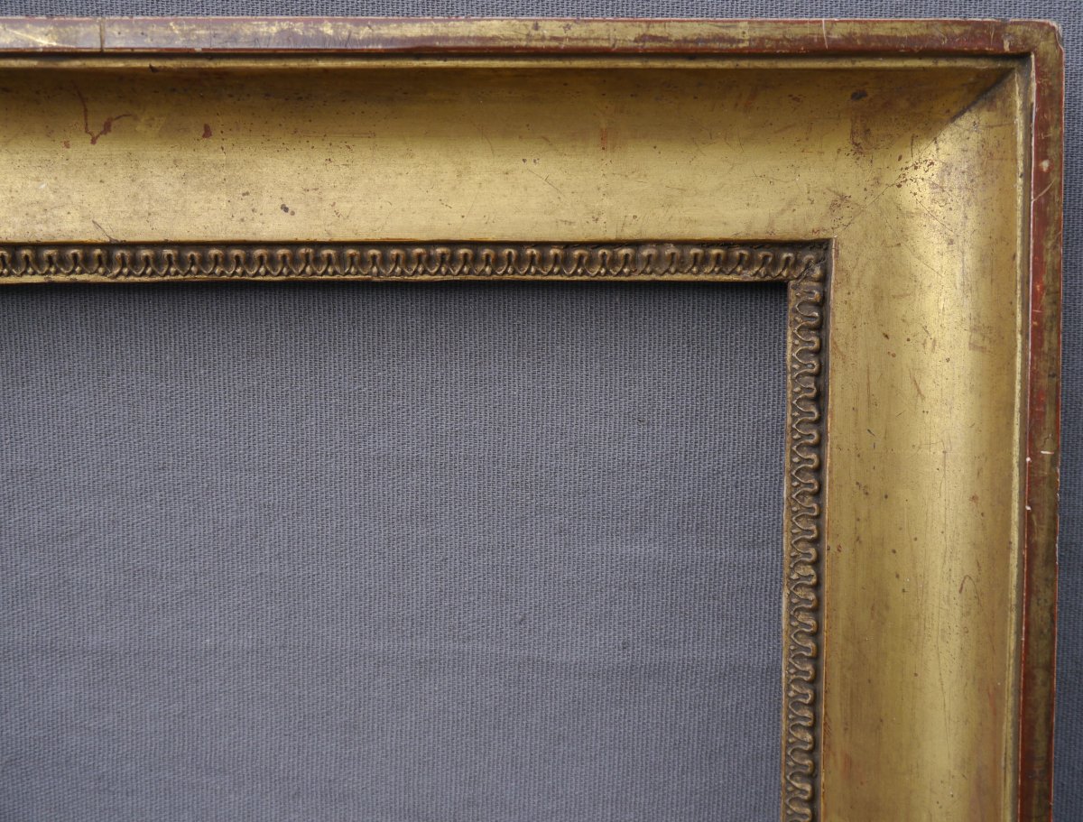 Cadre doré XIXè gorge et rais-de-coeur, vue 35,5x26,5 cm, cartel Corot-photo-1