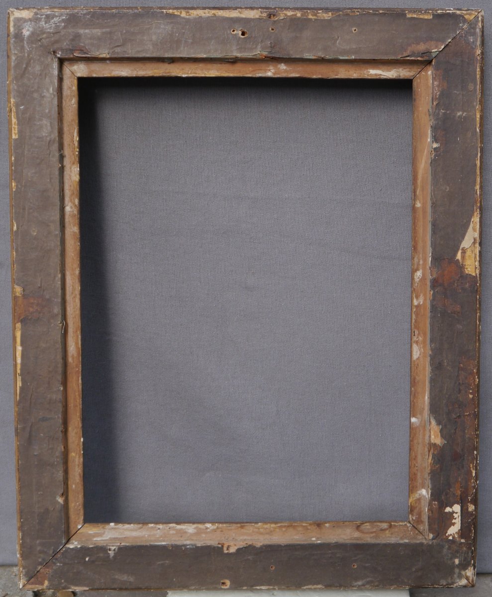 Cadre doré XIXè gorge et rais-de-coeur, vue 35,5x26,5 cm, cartel Corot-photo-4