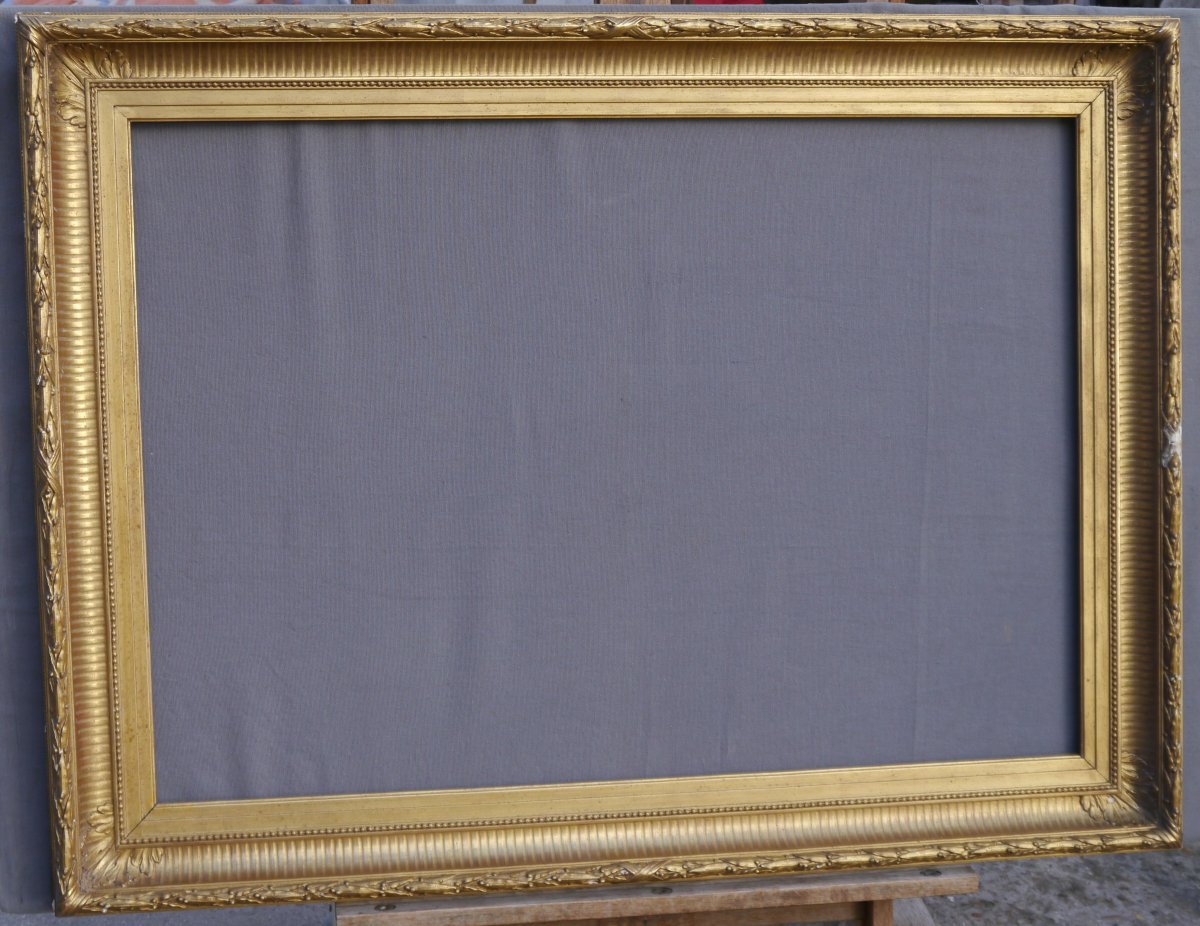 Beau cadre doré XIXè à canaux pour 30P, vue 90,5x63,5 cm-photo-2