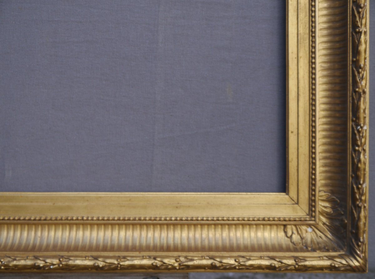 Beau cadre doré XIXè à canaux pour 30P, vue 90,5x63,5 cm-photo-3