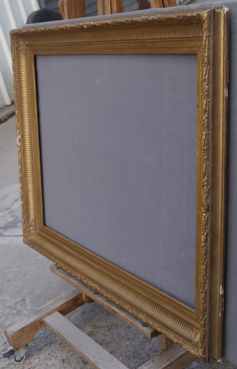 Beau cadre doré XIXè à canaux pour 30P, vue 90,5x63,5 cm-photo-6