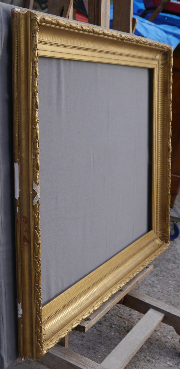 Beau cadre doré XIXè à canaux pour 30P, vue 90,5x63,5 cm-photo-7