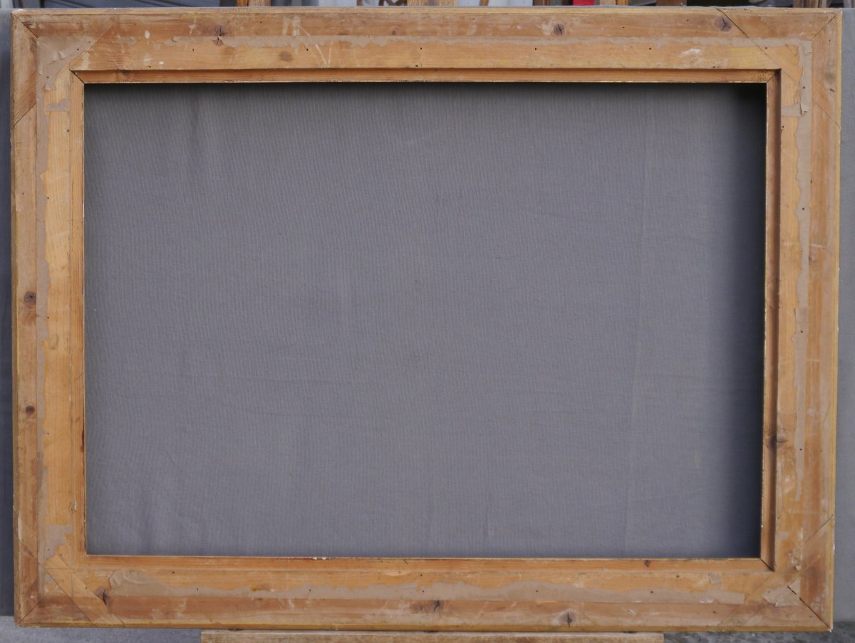 Beau cadre doré XIXè à canaux pour 30P, vue 90,5x63,5 cm-photo-8