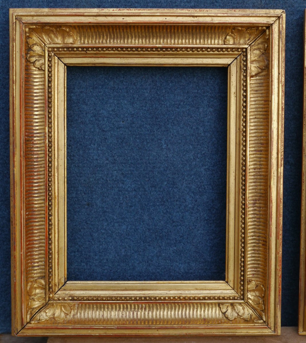 Paire de petits cadres dorés XIXè à canaux, vue 20,6x15,3 cm. Format 1F environ-photo-2