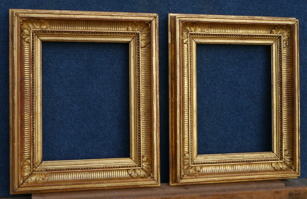 Paire de petits cadres dorés XIXè à canaux, vue 20,6x15,3 cm. Format 1F environ-photo-4
