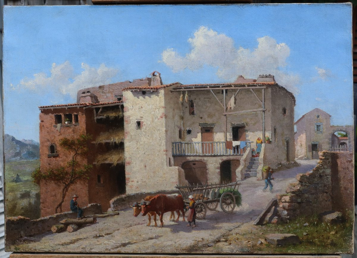 Mountain Village, Alps, Provence Or Corsica. Charles Gaugiran Nanteuil (1811-?)-photo-2