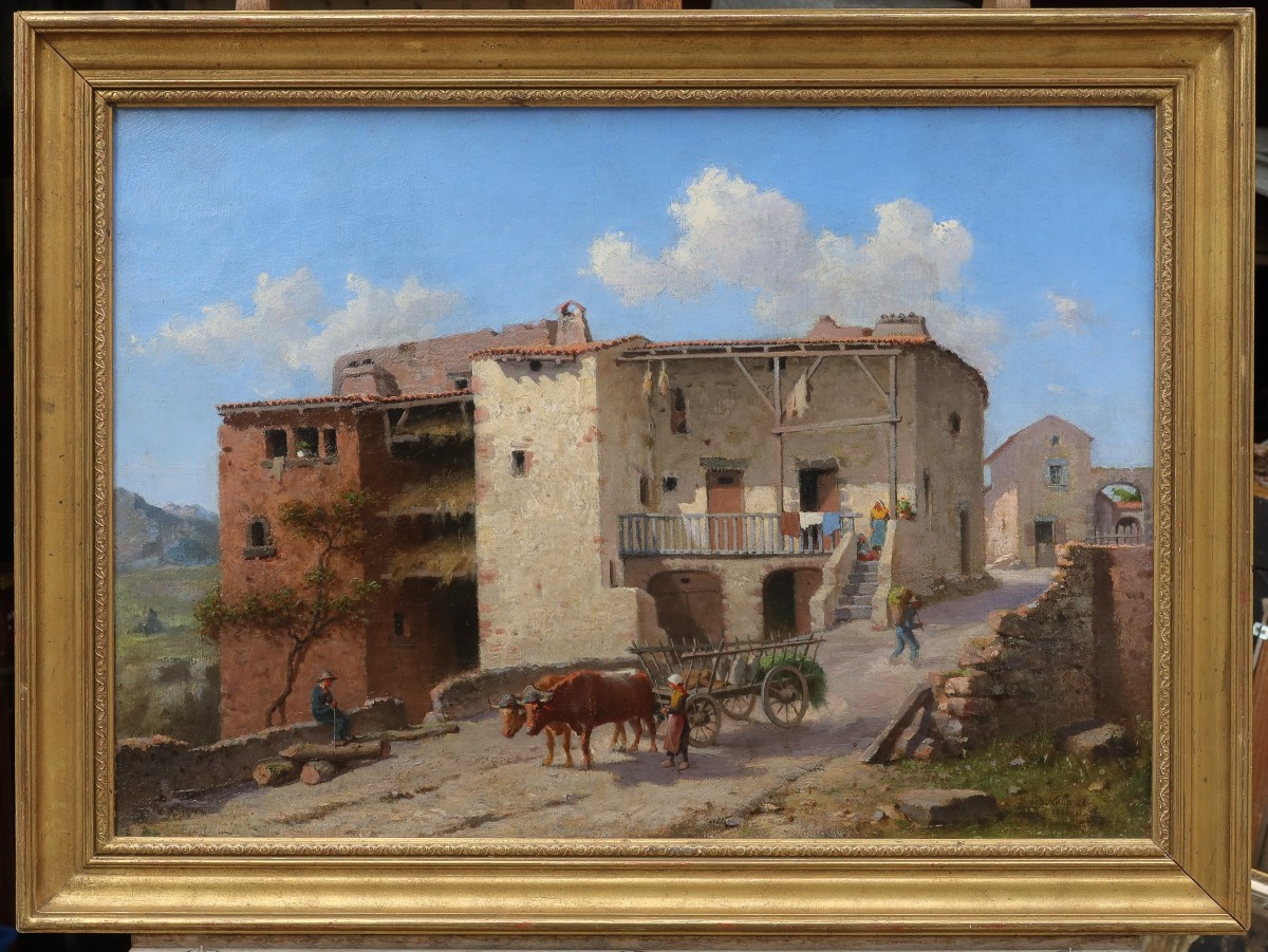 Mountain Village, Alps, Provence Or Corsica. Charles Gaugiran Nanteuil (1811-?)