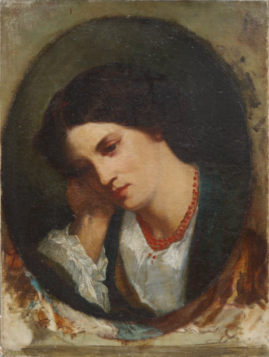 Portrait de femme au collier de corail, 1854. Eugène LEYGUE (1813-1877) ?-photo-2