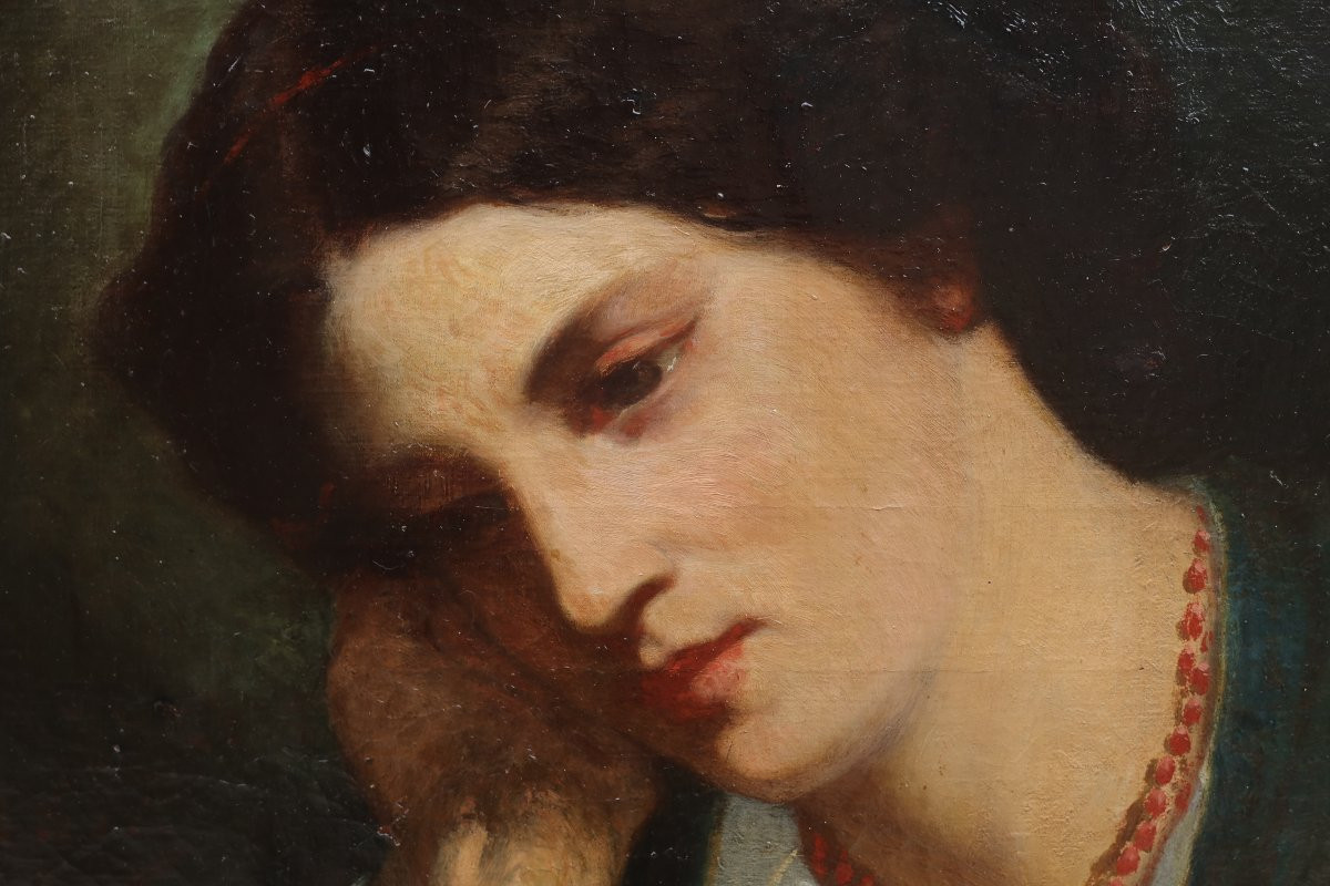 Portrait de femme au collier de corail, 1854. Eugène LEYGUE (1813-1877) ?-photo-1