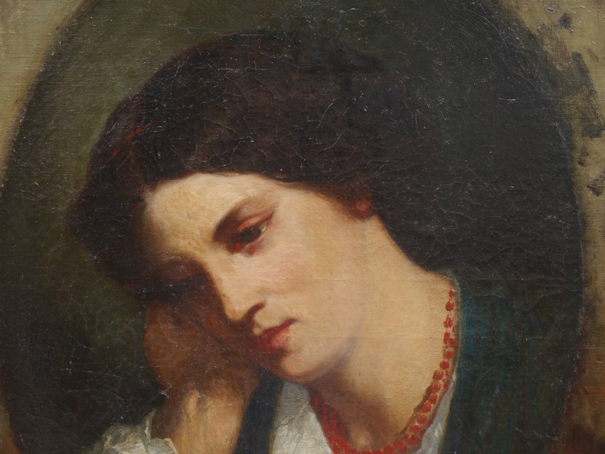 Portrait de femme au collier de corail, 1854. Eugène LEYGUE (1813-1877) ?-photo-1