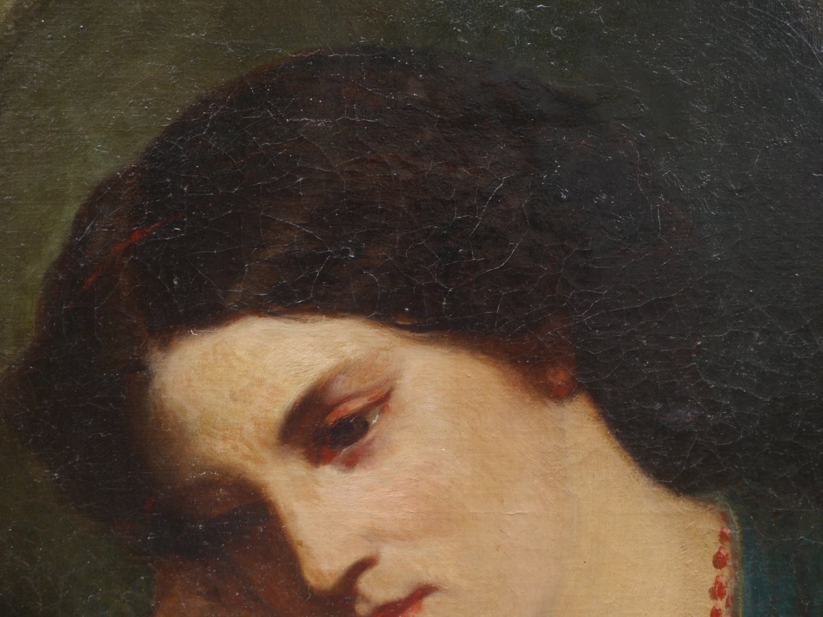 Portrait de femme au collier de corail, 1854. Eugène LEYGUE (1813-1877) ?-photo-2