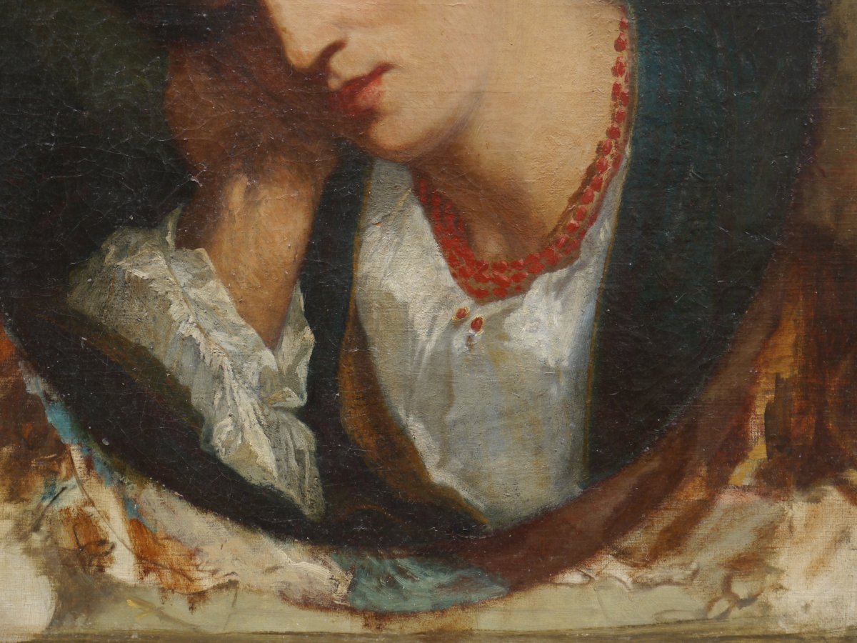 Portrait de femme au collier de corail, 1854. Eugène LEYGUE (1813-1877) ?-photo-5