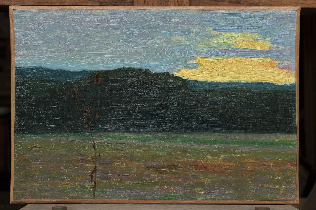 Raymond Thibésart (1874-1968). Landscape Study, Early 20th Century - Dawn Or Dusk-photo-2
